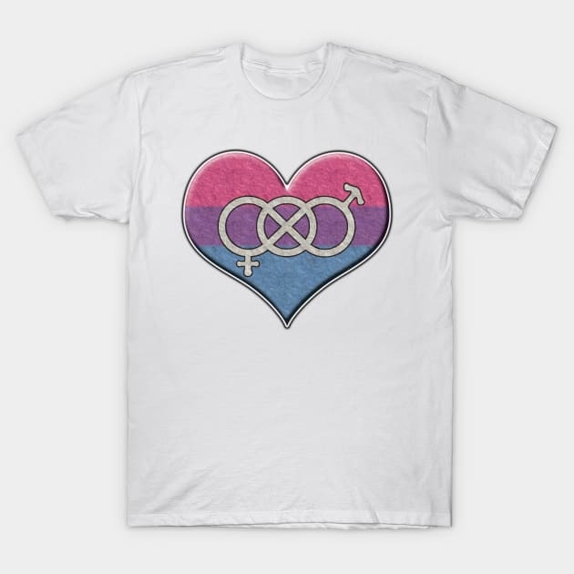 Large Bisexual Pride Flag Colored Heart with Gender Knot Symbol T-Shirt by LiveLoudGraphics